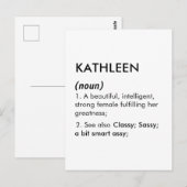 Bewerkbare naamdefinitie Kathleen, aangepaste naam Briefkaart (Voorkant / Achterkant)