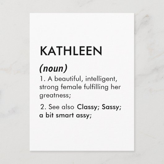 Bewerkbare naamdefinitie Kathleen, aangepaste naam Briefkaart (Voorkant)