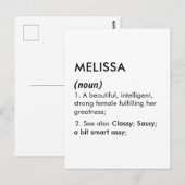Bewerkbare naamdefinitie Melissa, aangepaste naam Briefkaart (Voorkant / Achterkant)
