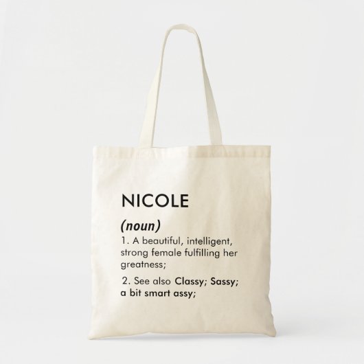 Bewerkbare naamdefinitie Nicole, aangepaste naam Tote Bag (Voorkant)