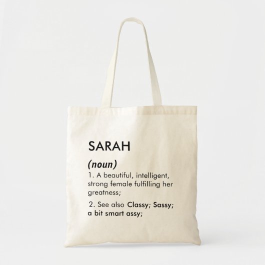 Bewerkbare naamdefinitie Sarah, aangepaste naam Tote Bag (Voorkant)