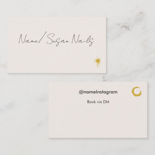 Bewerkbare nageltech Instagram beige esthetiek Visitekaartje (Voorkant / Achterkant)