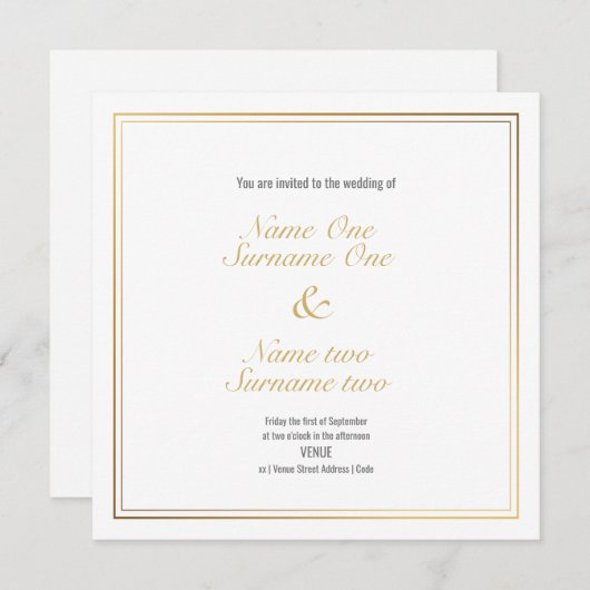 Bewerkbare namen met goudeffect rand kaart (Voorkant / Achterkant)