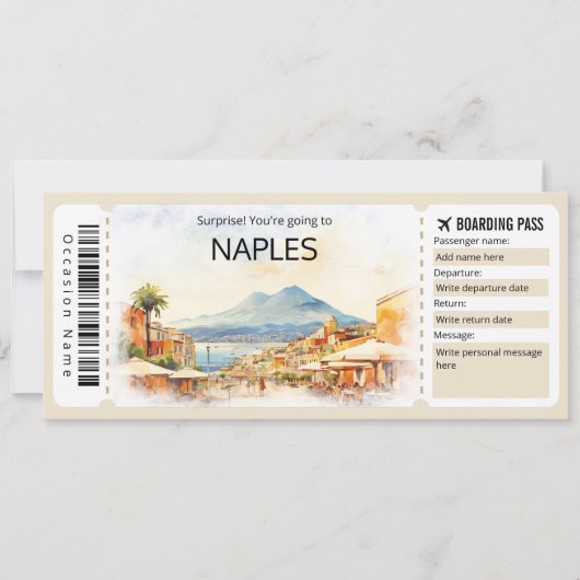 Bewerkbare Napels Vliegticket Italië Boarding Pass Kaart (Voorkant)