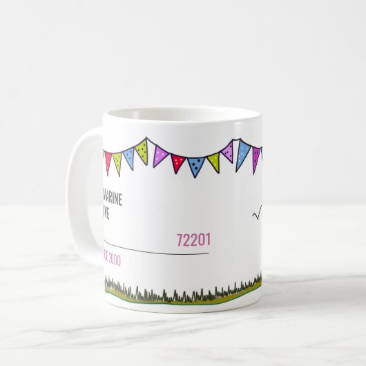 Bewerkbare Nautical Seagull Bunting Koffiemok (Voorkant links)