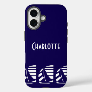 Bewerkbare nautische raceboten blauw wit iPhone 16 hoesje