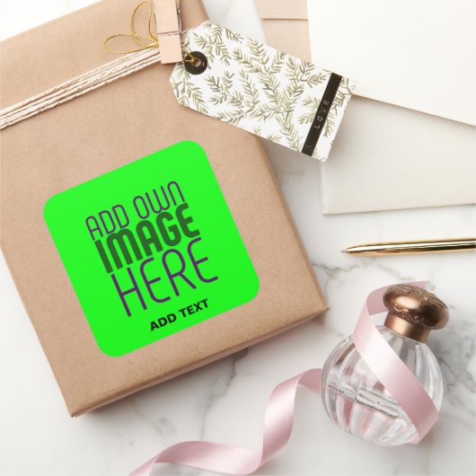 BEWERKBARE NEON GROEN AFBEELDING TEKST SJABLOON GI VIERKANTE STICKER (Geschenken)