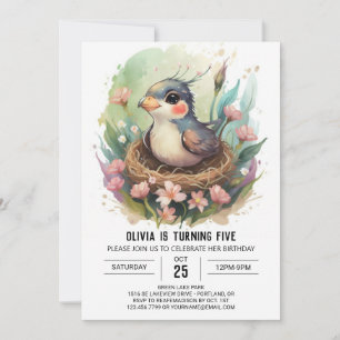 Bewerkbare Nest Bird Verjaardag Kaart