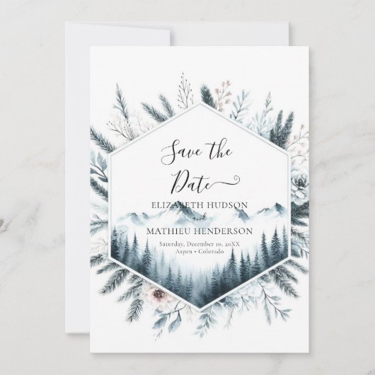 Bewerkbare niet-foto berg bruiloft save the date (Voorkant)