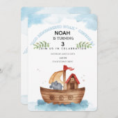Bewerkbare Noach's Ark 3e verjaardag Uitnodiging B (Voorkant / Achterkant)