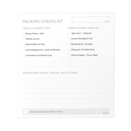 Bewerkbare Notaris Benodigdheden Checklist 4.5x6 N Notitieblok (Voorkant)
