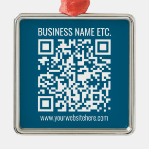 Bewerkbare Ocean Blue QR-code Metalen Ornament