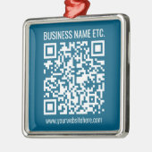Bewerkbare Ocean Blue QR-code Metalen Ornament (Links)