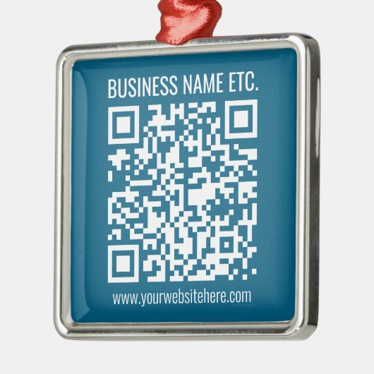Bewerkbare Ocean Blue QR-code Metalen Ornament (Links)