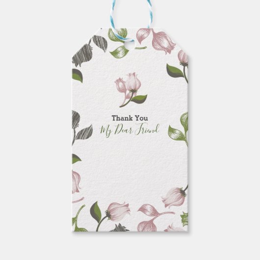 Bewerkbare offertes met floral art wit over Gift L Cadeaulabel (Voorkant)