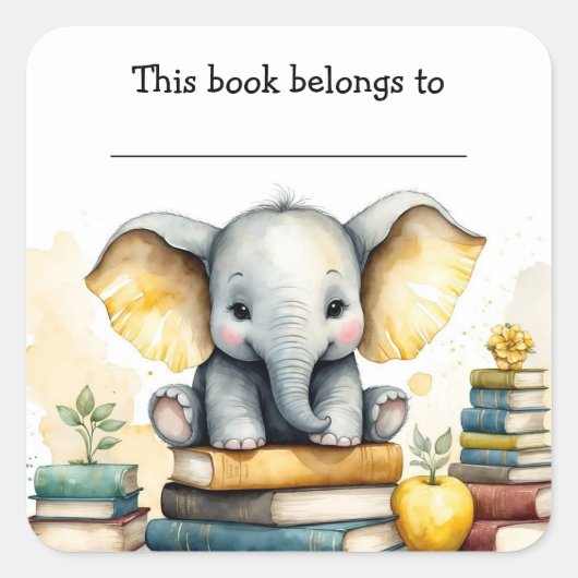 Bewerkbare Olifant en Boeken Bookplate Sticker (Voorkant)