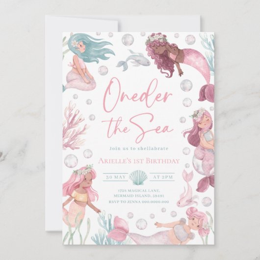 Bewerkbare Onder de Zee Zeemeermin Uitnodiging (Voorkant)