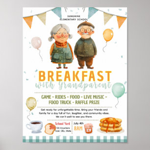 Bewerkbare ontbijt met grootouder flyer poster