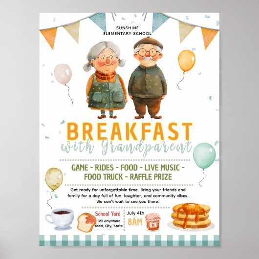 Bewerkbare ontbijt met grootouder flyer poster (Voorkant)