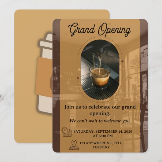 Bewerkbare ontwerp voor openingsuitnodigingskaart kaart (Voorkant / Achterkant)