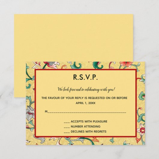 Bewerkbare Oosterse Chinese Bloempatroon RSVP Auto (Voorkant / Achterkant)