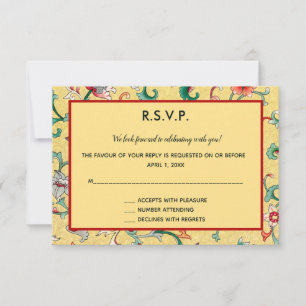 Bewerkbare Oosterse Chinese Bloempatroon RSVP Auto Kaartje
