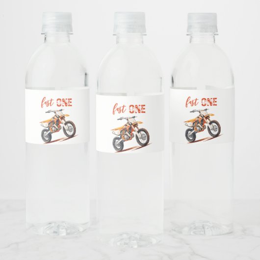 Bewerkbare Oranje Dirt Bike Verjaardag Waterfles Etiket (Flessen)