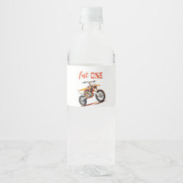 Bewerkbare Oranje Dirt Bike Verjaardag Waterfles Etiket
