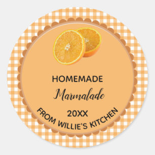 Bewerkbare Oranje Gingham Marmalade Label Stickers