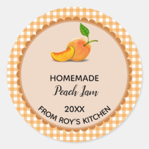 Bewerkbare Oranje Gingham Peach Jam Label Stickers