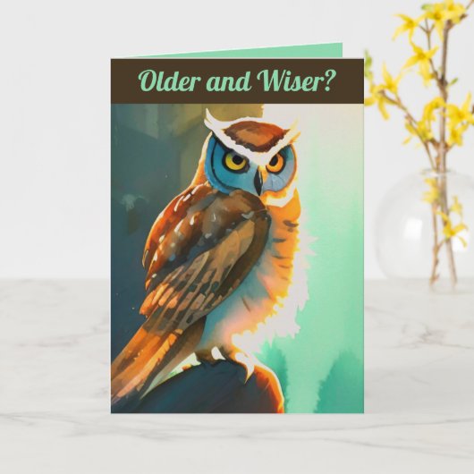 Bewerkbare Oudere en Wijzere Uil Kaart (Gele Bloem)