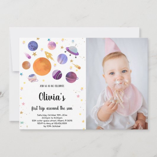 Bewerkbare Outer Space Kinder feestuitnodiging Kaart (Voorkant)
