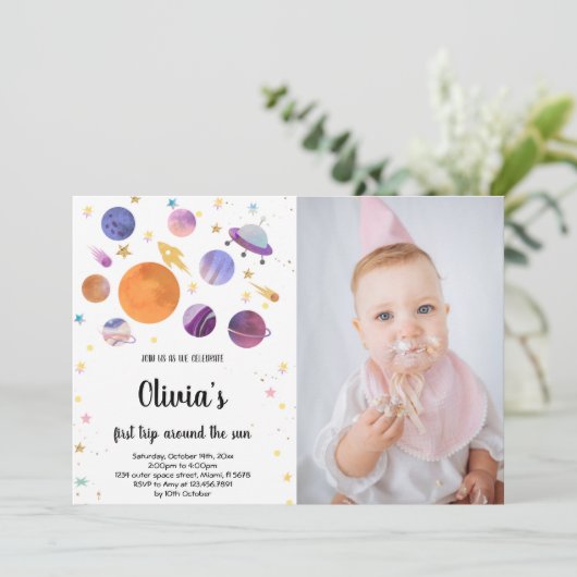 Bewerkbare Outer Space Kinder feestuitnodiging Kaart (Staand voorkant)