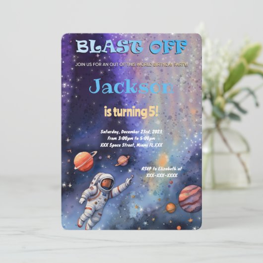 Bewerkbare Outer Space Verjaardagsfeestje Kaart (Staand voorkant)