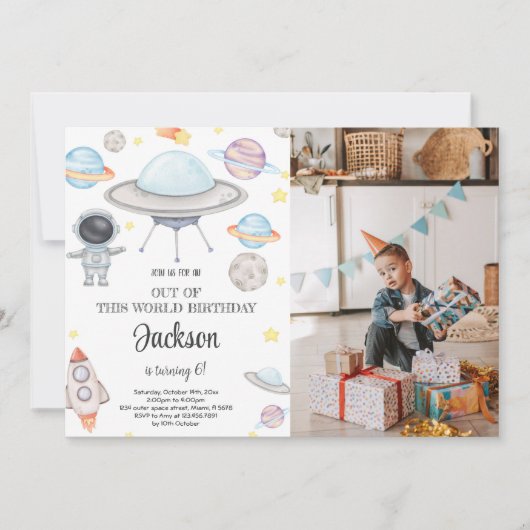 Bewerkbare Outer Space verjaardagsuitnodiging Kaart (Voorkant)