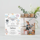 Bewerkbare Outer Space verjaardagsuitnodiging Kaart (Staand voorkant)