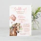 Bewerkbare Paard Verjaardag Bloemen Uitnodiging Me (Staand voorkant)
