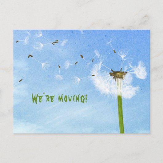 Bewerkbare paardenbloem zaden in de wind bewegende briefkaart (Voorkant)