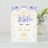 Bewerkbare Paarse Bloemen Eenhoorn verjaardag Kaart (Staand voorkant)