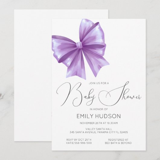 Bewerkbare Paarse Bow Coquette Uitnodiging (Voorkant / Achterkant)