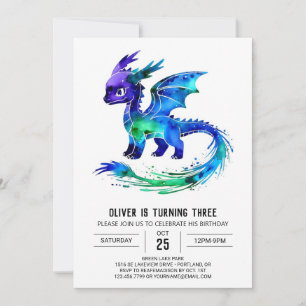 Bewerkbare Paarse Dragon Digital Boy Verjaardag Kaart