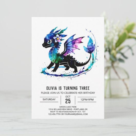 Bewerkbare Paarse Dragon Digitale Meisje Verjaarda Kaart (Staand voorkant)