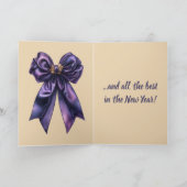Bewerkbare Paarse Gift en Bow Christmas Kaart (Binnen)