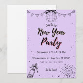 Bewerkbare Paarse Nieuwjaarsfeest Uitnodiging | El (Voorkant / Achterkant)