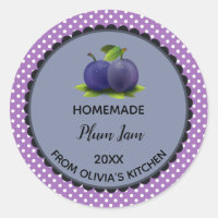Bewerkbare Paarse Polka Dot Plum Jam Label Sticker