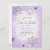 Bewerkbare Paarse Silver Glitter Winter Onederland Kaart (Voorkant)