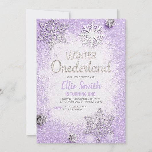 Bewerkbare Paarse Silver Glitter Winter Onederland Kaart (Voorkant)