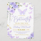 Bewerkbare Paarse vlinder Baby shower uitnodiging (Voorkant / Achterkant)