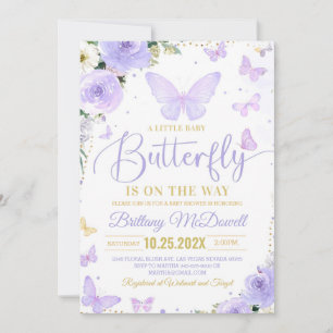 Bewerkbare Paarse vlinder Baby shower uitnodiging