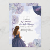 Bewerkbare Paarse Waterverf Quinceañera Invitation Kaart (Voorkant / Achterkant)